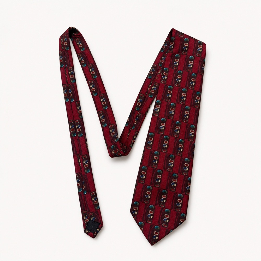 Vintage Jacobs Roberts Ltd. Burgundy Silk Geometric Power Tie Hand Sewn USA